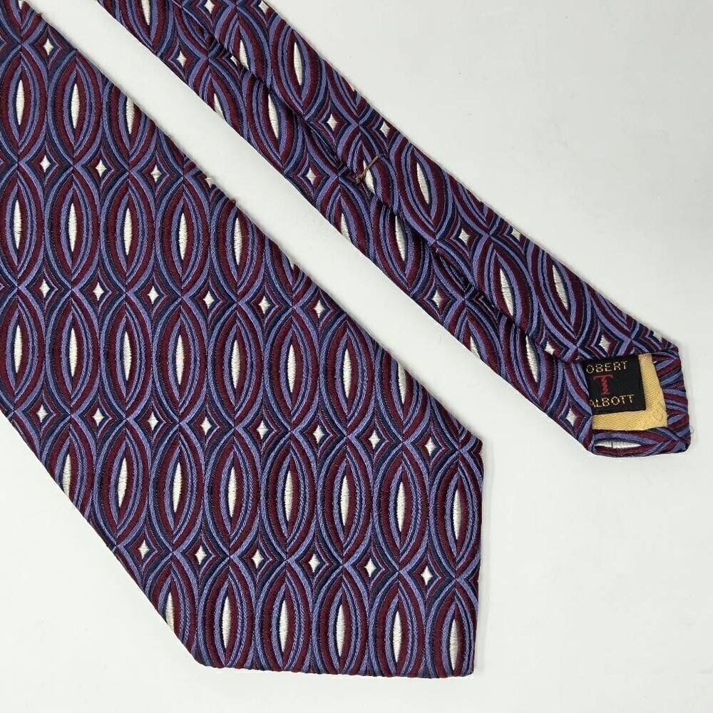 ROBERT TALBOTT BEST OF CLASS SILK TIE RED BLUE TEXTURED WOVEN STRIPE 4" X 57"